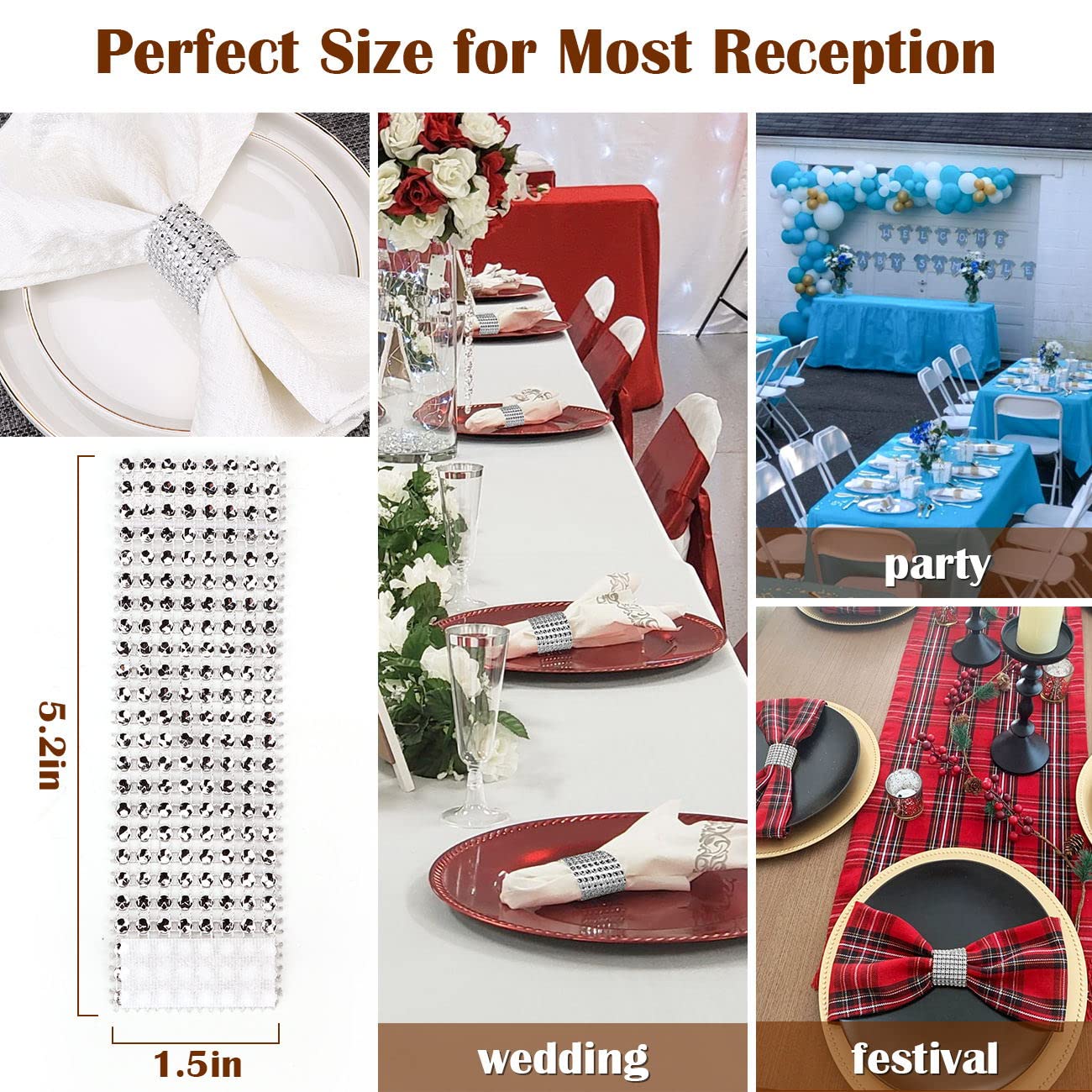300 servilletas, hebillas brillantes para decoración de mesa, cena, boda, fiesta, decoración de bricolaje (blanco)