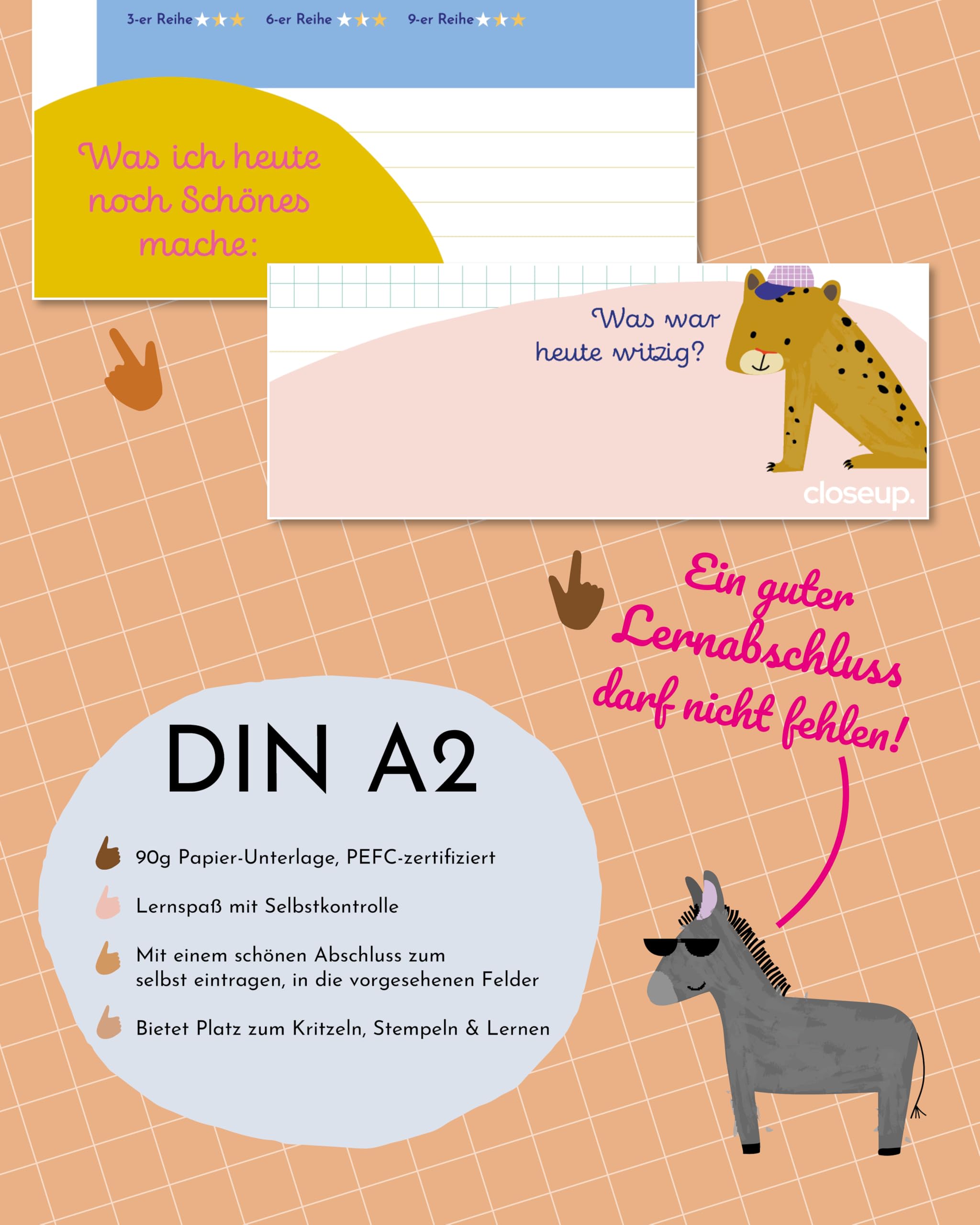 1x1 Schreibtischunterlage DIN A2 – Das kleine Einmaleins für Kinder | Lernunterlage mit Pausenrechner, Selbstkontrolle & Mathe-Tabelle | 25 Blatt | Made in Deutschland