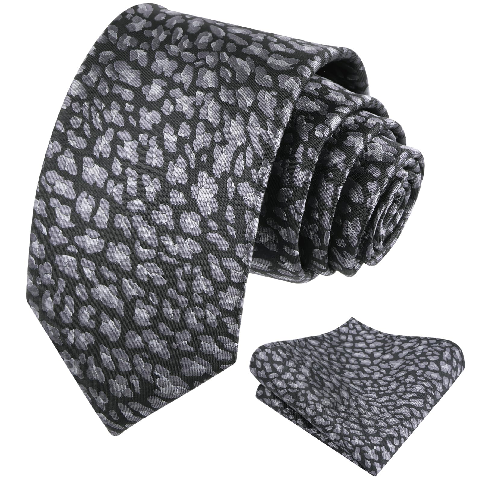 Alizeal Mens Leopard Necktie with Pocket Square Set, 3.15''/2.36''