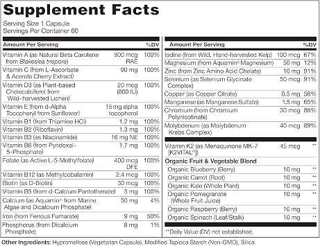 NATURELO One Daily Multivitamin for Women w/Vitamin B12, 60 Ct, Energy Support, Whole Food Daily Women Multivitamin Supplement, Nourish Hair/Skin/Nail, Non-GMO, No Soy, Gluten Free, 2 Month Supply