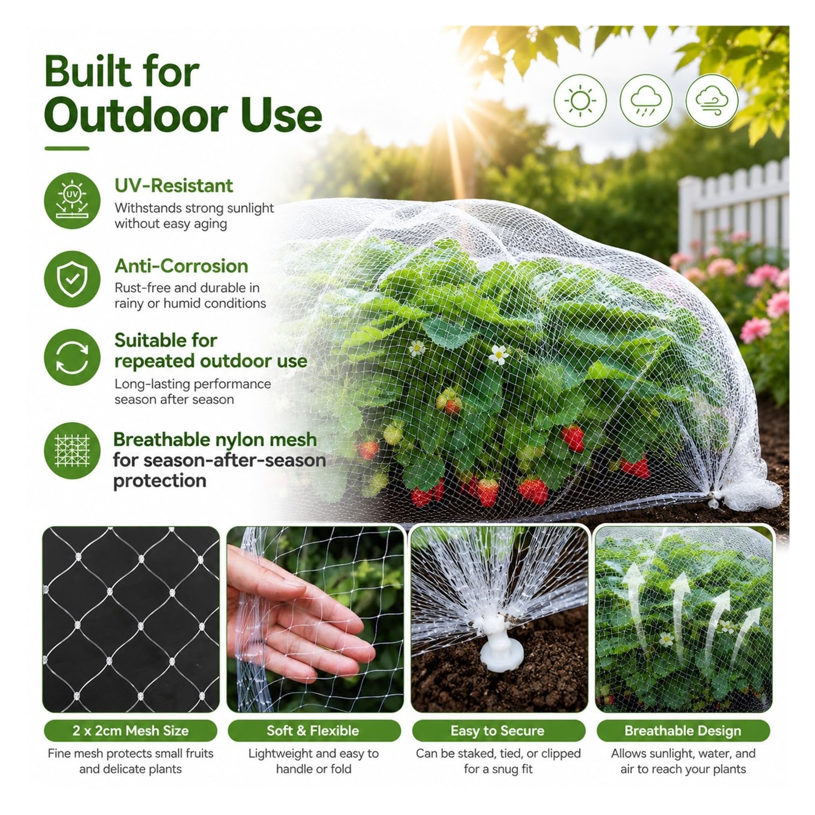 Malla Antipajaros Ligera Resistente, Red Antipajaros Antigranizo Inofensiva Fácil, Nylon UV Corrosión Resistente, Transpirable para Árboles Frutales, Fresas, Guisantes, Legumbres(30 * 30m)