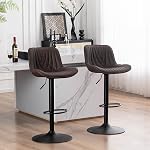 YOUTASTE Modern Brown Bar Stool Set of 1 Adjustable Barstool Luxury Upholstered Single Bar Chair Faux Leather Counter Height Bar Stools Swivel Barstools with Back for Home Kitchen Island