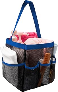 Mesh Shower Caddy Portable College Dorm Essentials for Girls Guys with 8 Pockets Large Bathroom Shower Tote Beach Camp Travel Hanging Toiletry Bag Blue