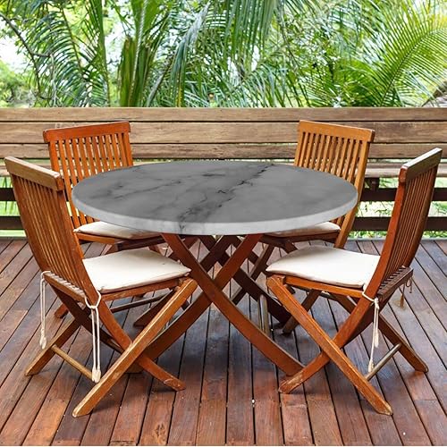 Miniatura 8 de Mantel redondo ajustable con bordes elásticos, diseño de mármol con diseño de cultura marmoleada, resistente al agua, a prueba de aceite, resistente