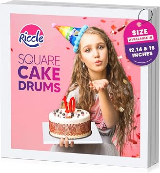 RICCLE 14 Inch Square Cake Drum Pack of 3 - Smooth-Edged - Sturdy Boards Square - Bend Resistant Multi-Layered Cake Base for Minimalist Displays