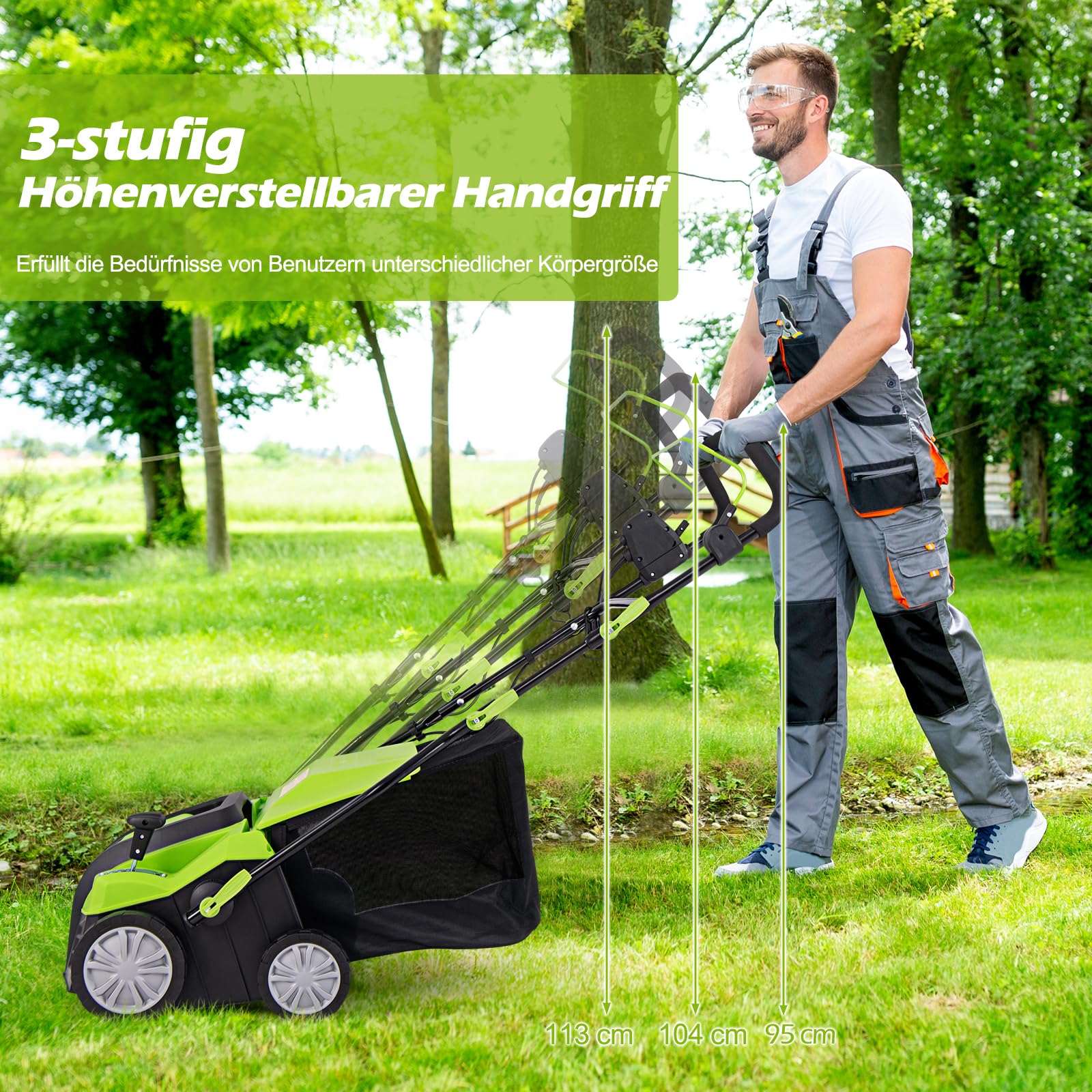 RELAX4LIFE Elektro Vertikutierer Rasenlüfter, 2000W|42cm Arbeitsbreite|5 Stufen Arbeitstiefe|55L Fangkorb|3 Stufen Höhe, Rasenvertikutierer mit Messerwalze & Lüfterwalze, für Rasenpflege (Grün)