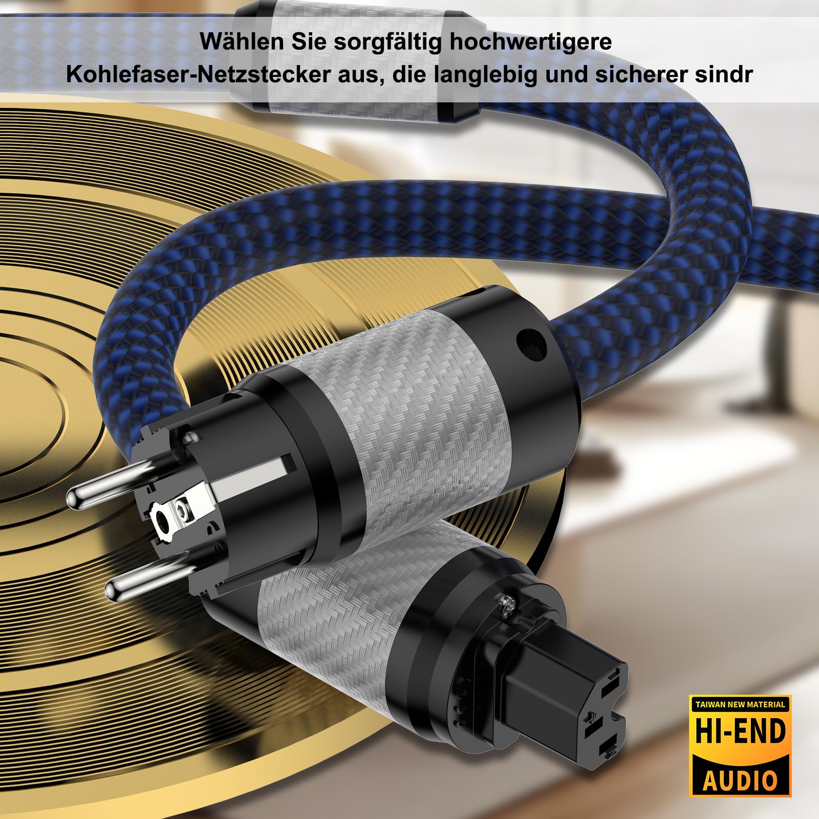 Cavo di alimentazione HiFi Cavo di alimentazione High End 4N OFC C15 Spina a 3 pin in fibra di carbonio Tubo flessibile intrecciato in nylon di alta qualità Cavo di alimentazione per subwoofe