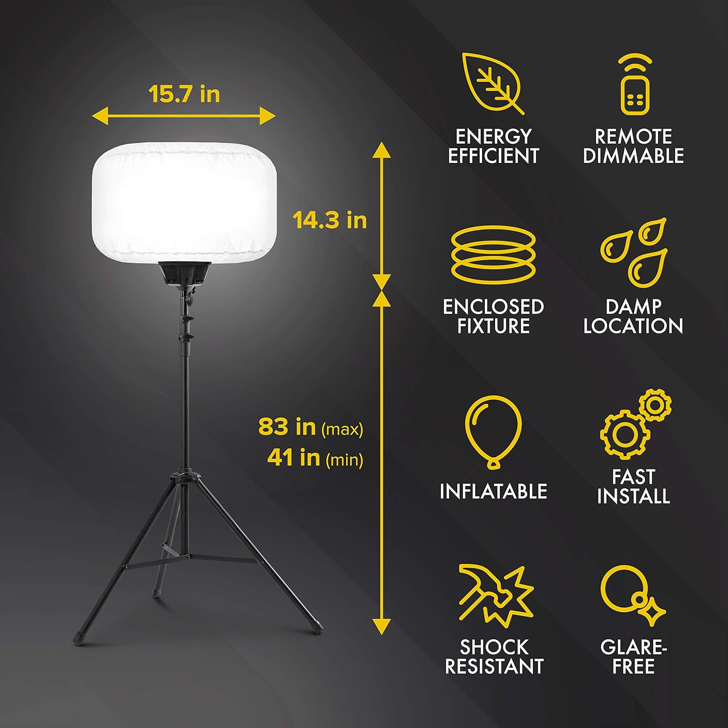SeeDevil 150 Watt LED Balloon Light Kit, 150 Watt, 120 Volt, 19,500 Lumen, 5000K, 6.5 Ft Tripod, Glare Free Indoor/Outdoor Area Light, Remote Dimmable Portable LED Light