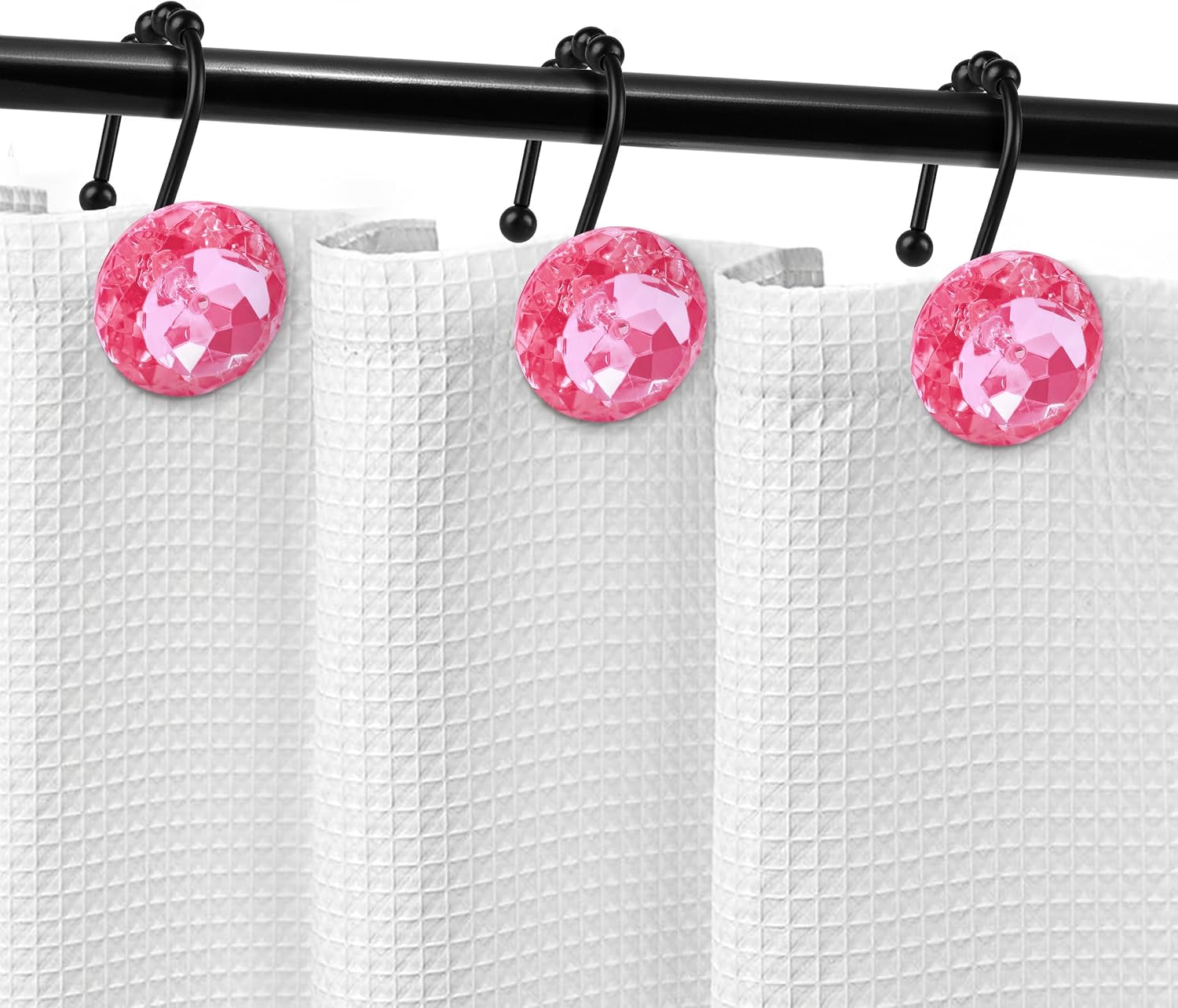 Sunlit Round Rhinestone Shower Curtain Hooks with Glide Balls, 12 Pack image 5
