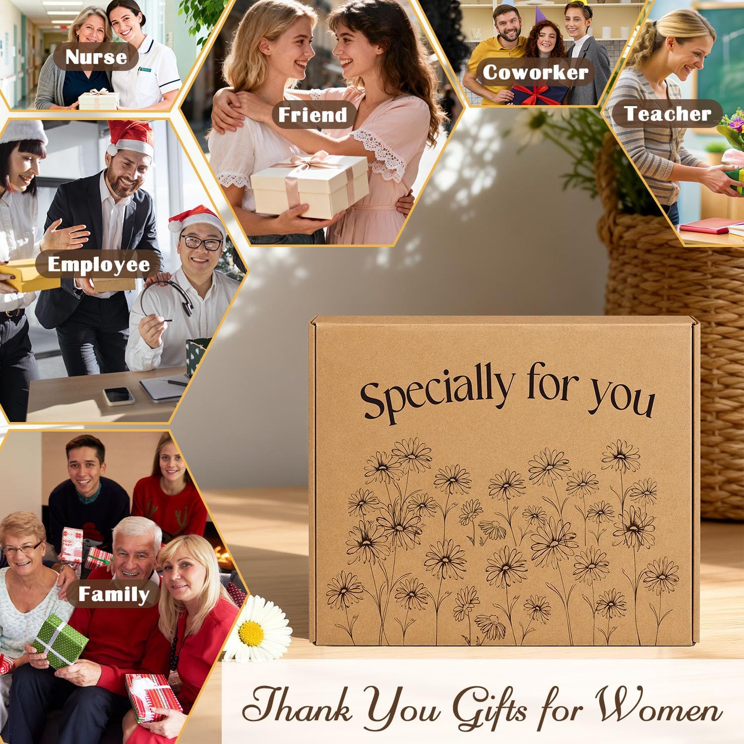 Giftota Daisy Thank You Gifts for Women, Appreciation Care Package Gift Set, Inspirational Thinking of You Self Care Birthday Holiday Gift Basket for Friend Teacher Coworker Nurse Employee Mom Sister