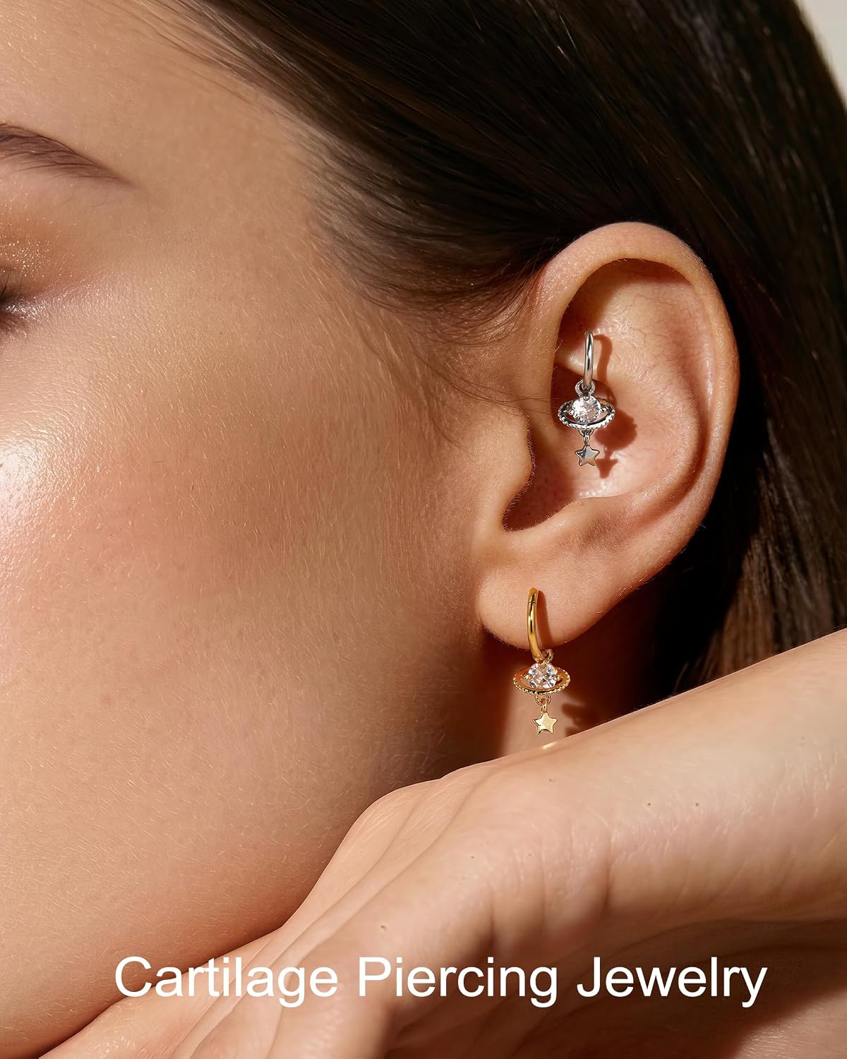 Jewseen 16G Dangle Cartilage Hoop Earring for Women Dangly Star Belly Hoop Ring Dainty Rook Piercing Jewelry Stainless Steel Helix Conch Hoop Rook Earring Hypoallergenic