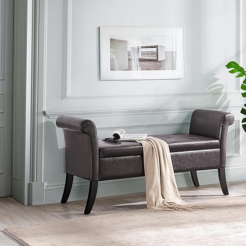 Miniatura 2 de Yaheetech Banco otomano de almacenamiento de 52 pulgadas para sala de estar, sofá de entrada copetudo con reposapiés y brazos, baúl de