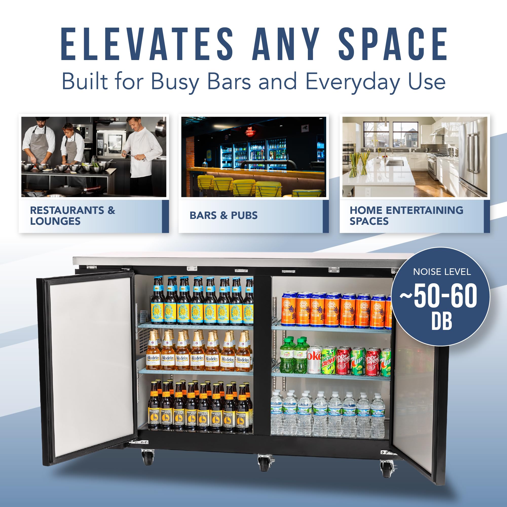 Peakcold 2-Door Counter Height Beverage Refrigerator - 61" Wide Energy Efficient Solid Black Beer Cooler & Bar Fridge With White LED Lighting - Commercial Back Bar Cooler on Fridge.com - View 5