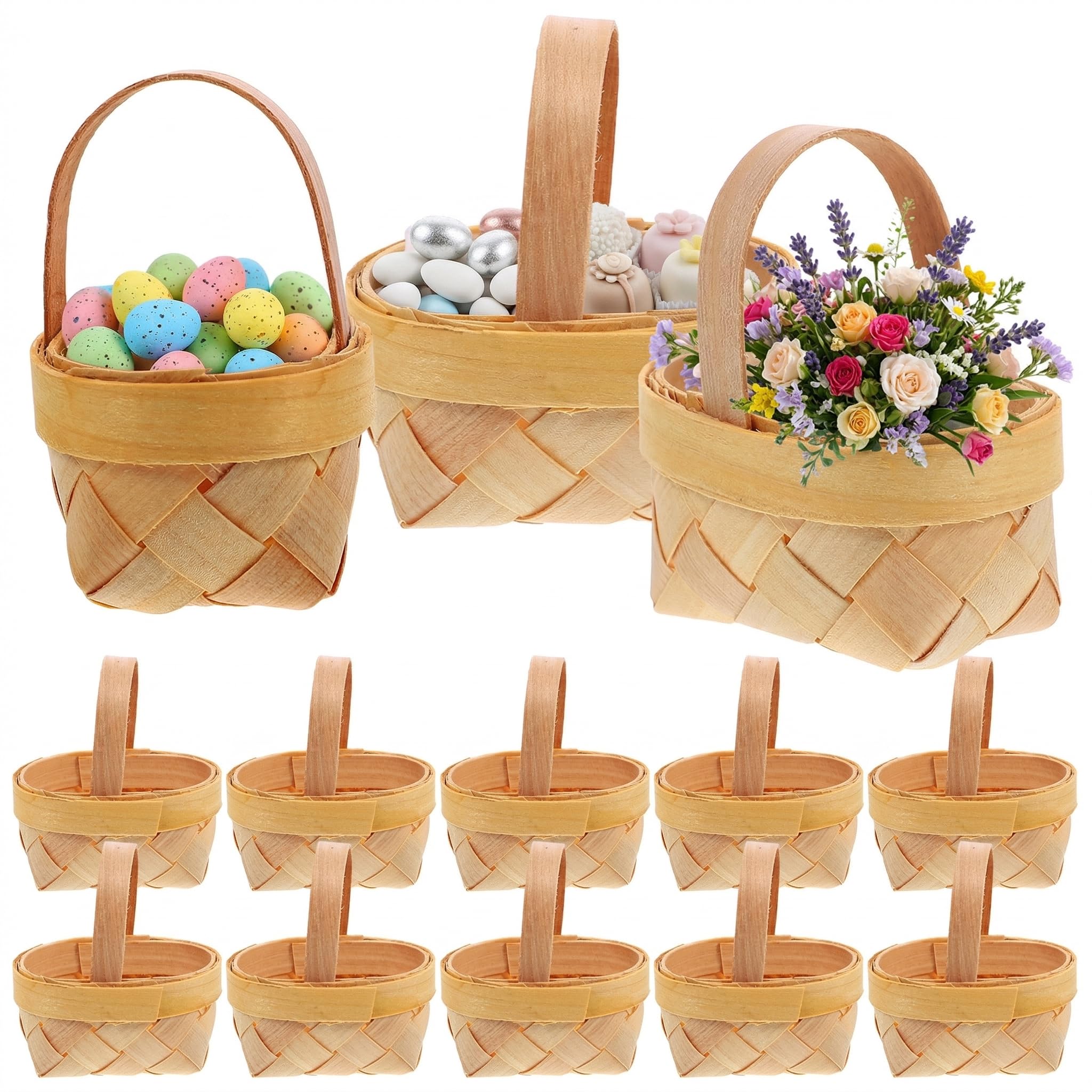 Housoutil Mini Woven Baskets with Handles, 15Pcs Farmhouse Miniature Flower Basket for Easter Wedding Party Favors, Arts and Crafts, Photography Props