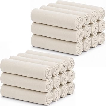 THREAD SPREAD 100% Cotton Dish Cloths - Flour Sack Kitchen Towels - Cotton Blank Towel - Thick Absorbent Quick Dry, Machine Washable - Cleaning & Drying - 28"x28" - Pack of 24, Natural