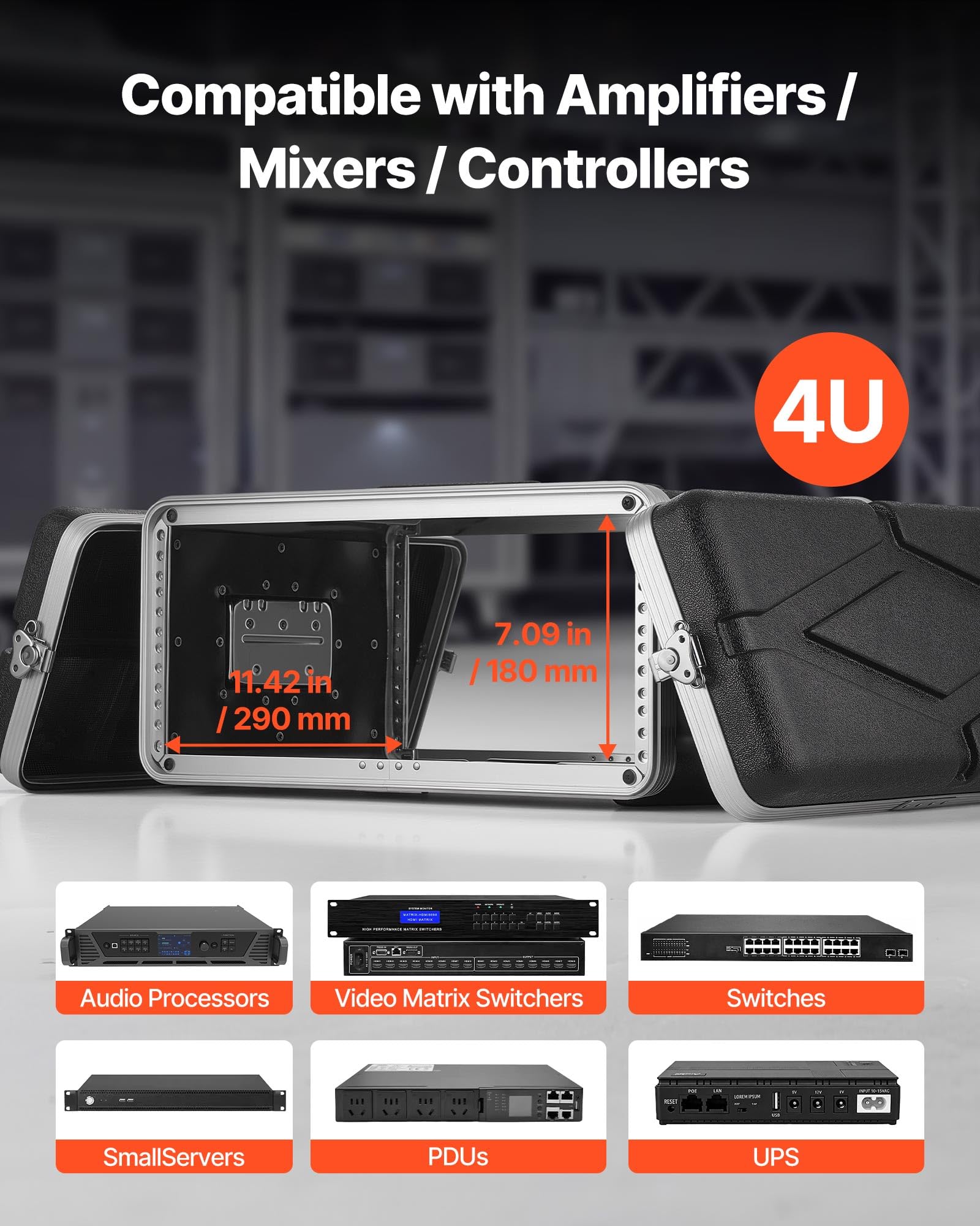 VEVOR Armadio Rack per Server 4U, Armadio Server per Amplificatori Processori Controller Profondità Interna 290 mm, Materiale ABS Chiusura a Torsione Incassata Pannelli Posteriori Anteriori Rimovibili