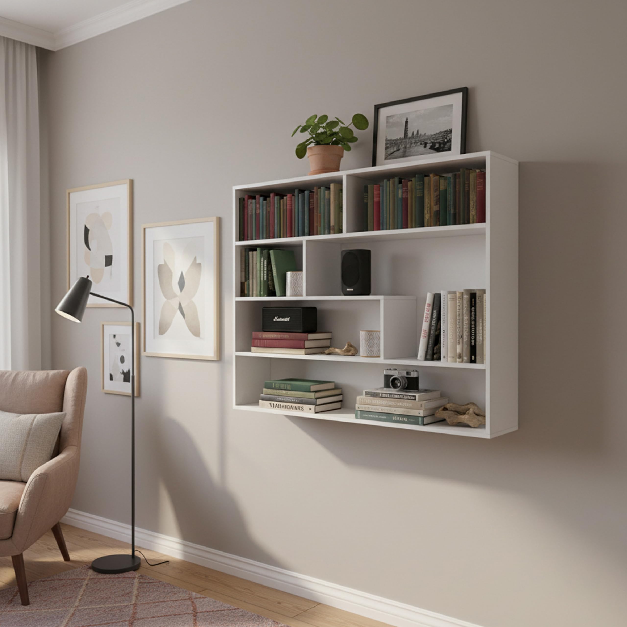 Baroni Home Libreria di Design Moderna, Scaffale Verticale a Zig Zag, Scaffale Porta Libri per Soggiorno Camera Ufficio, Montaggio Facile, 19.5x94x80 cm, 4 Livelli Bianco
