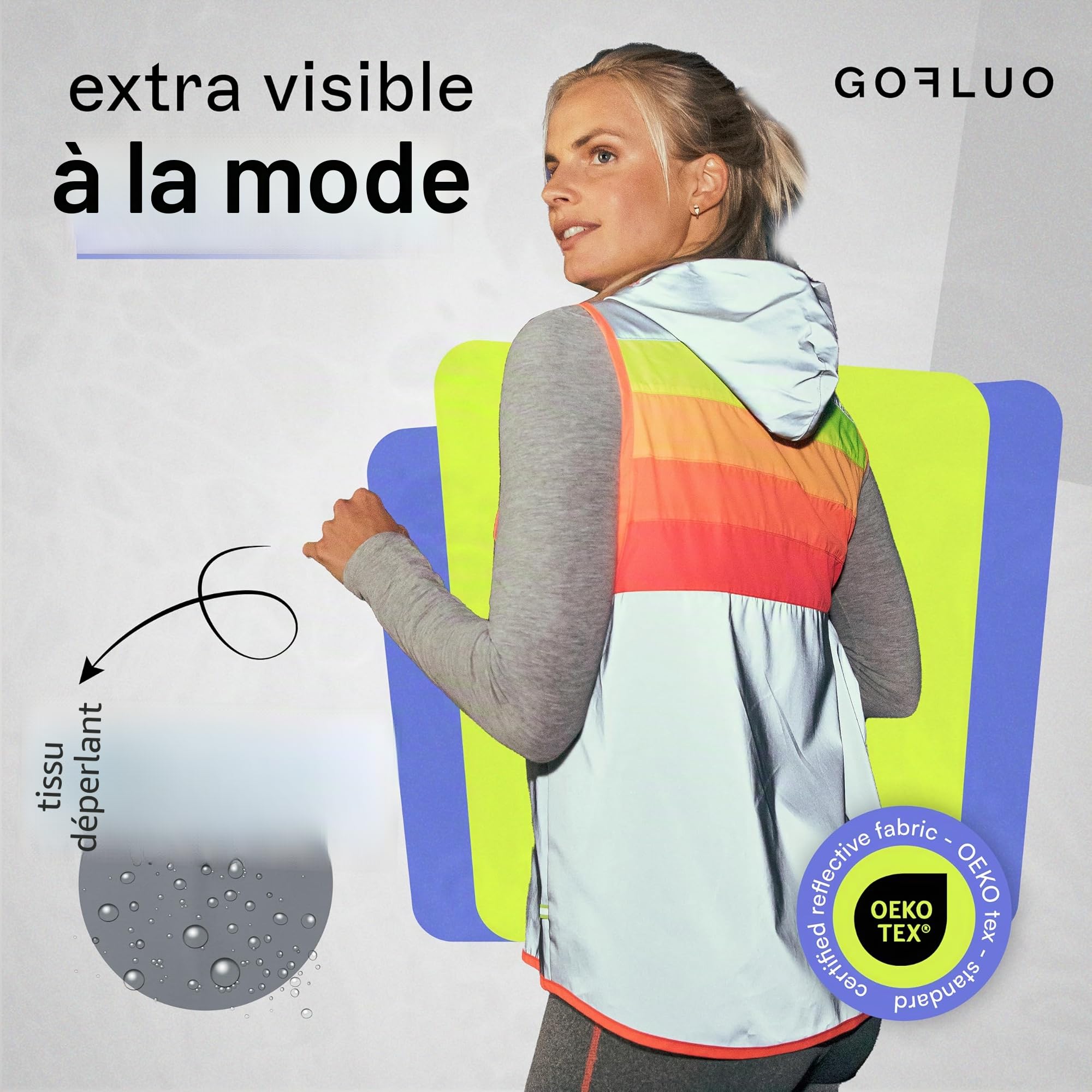 gofluo. Darkflow Gilet réfléchissant – Darkjacket – Fluo Neon – Gilet de sécurité – Gilet réfléchissant – visible dans l'obscurité pour les randonneurs, le jogging, le vélo, la moto – Gris