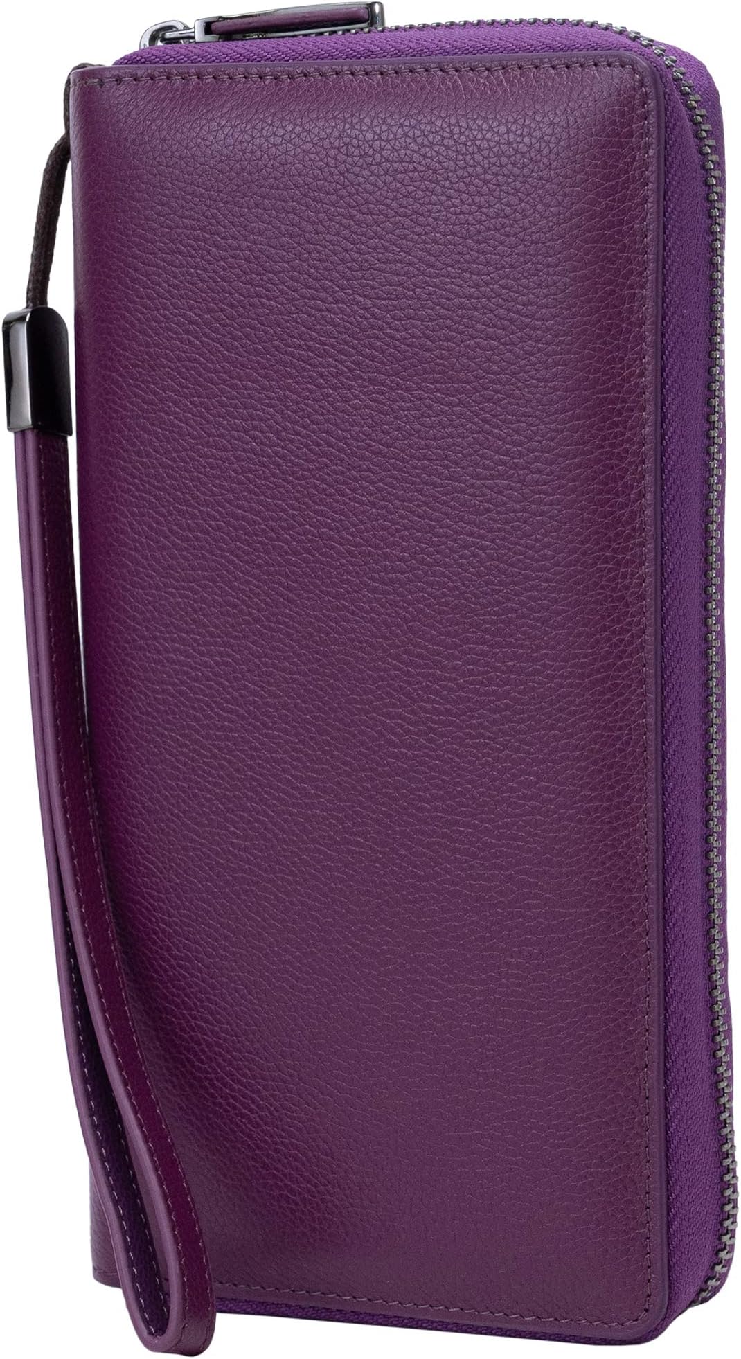 Rfid Blocking Purses for Women Real Leather Zip Around Large Travel Mobile Phone Ladies Long Money Purses Wallet, 17 Card Slots