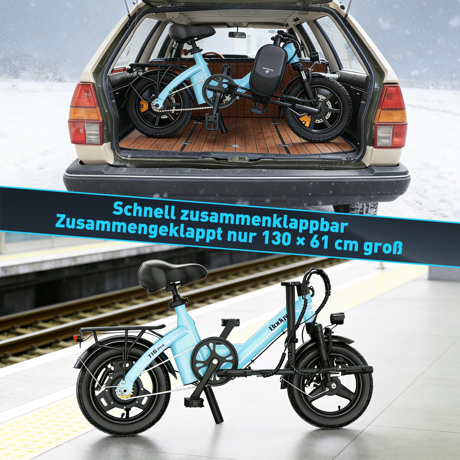 Bodywel T16PRO Mini E Bike 14 Zoll faltbar Elektrofahrrad 250W 36V/10AH Akku mit APP Funk für Herren Damen,Reichweite Max 45 km