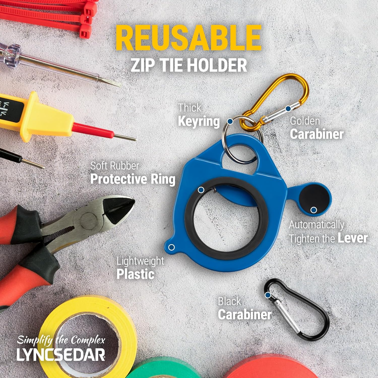 Zip Tie Holder, 2-Pack Blue Reusable Cable Tie Holder, No.5 Carabiner, Outdoor Use, ABS Plastic, Heavy Duty Ziptie Organizer Clip for Electrician Tool Belt Wrap Storage Container