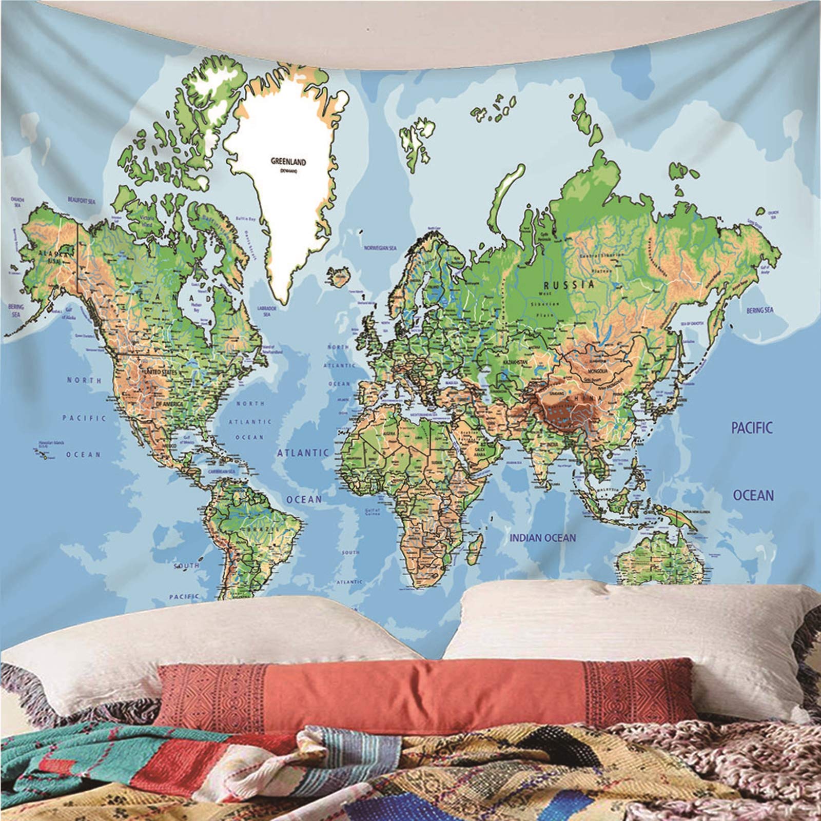 Beydodo Dywan na ścianę w stylu vintage, do salonu, mapa świata, gobelin, 300 x 260 cm