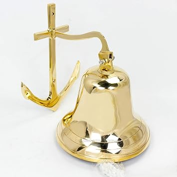 Ships Bell - Large - Solid Brass W/mounting Bracket and Anchor New