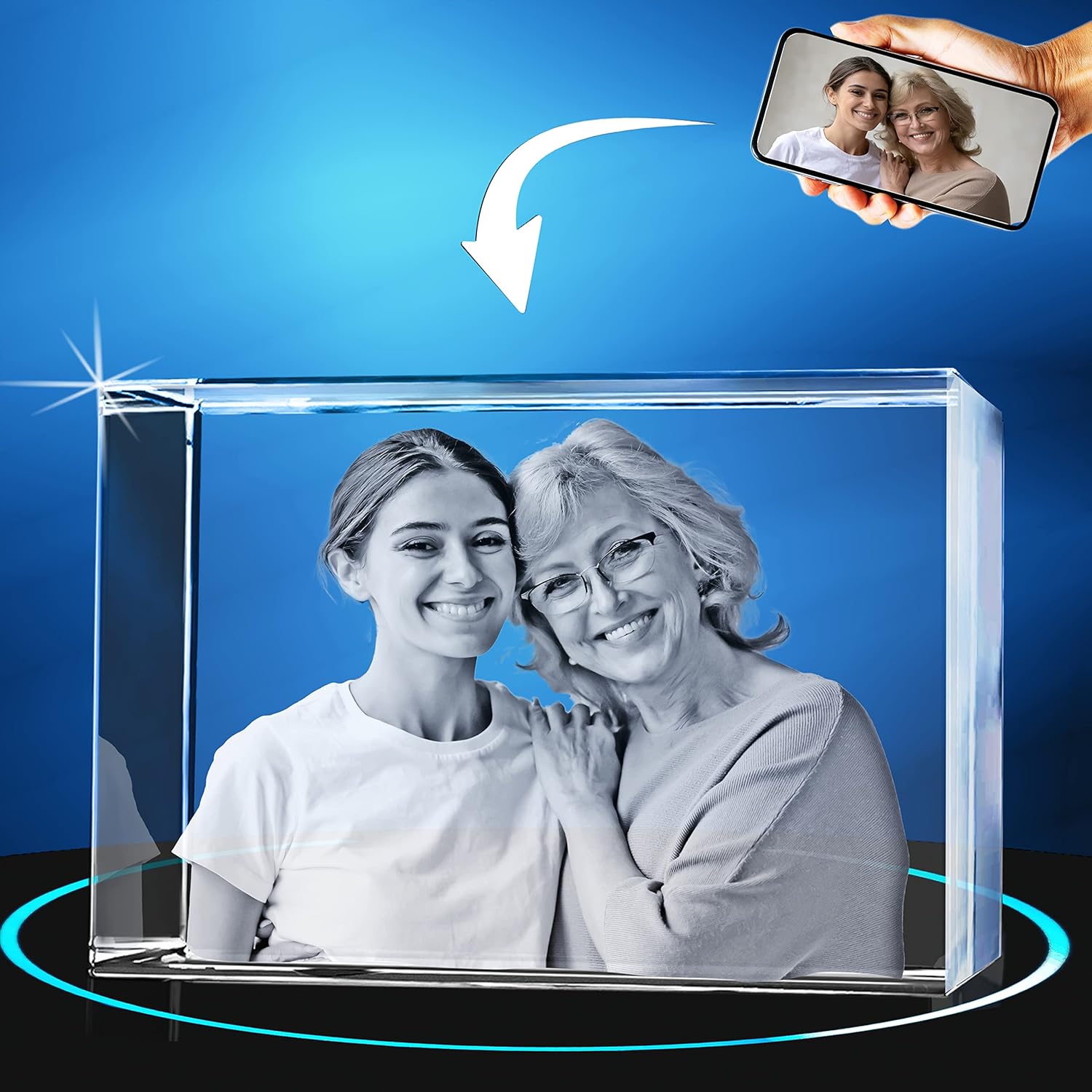 Crystal Photo, Christmas Customized Gifts for Women, Her, Wife, Men, Mom, Great Xmas Personalized Gift With Your Own Photo, Custom 3D Picture Rectangle (Small)