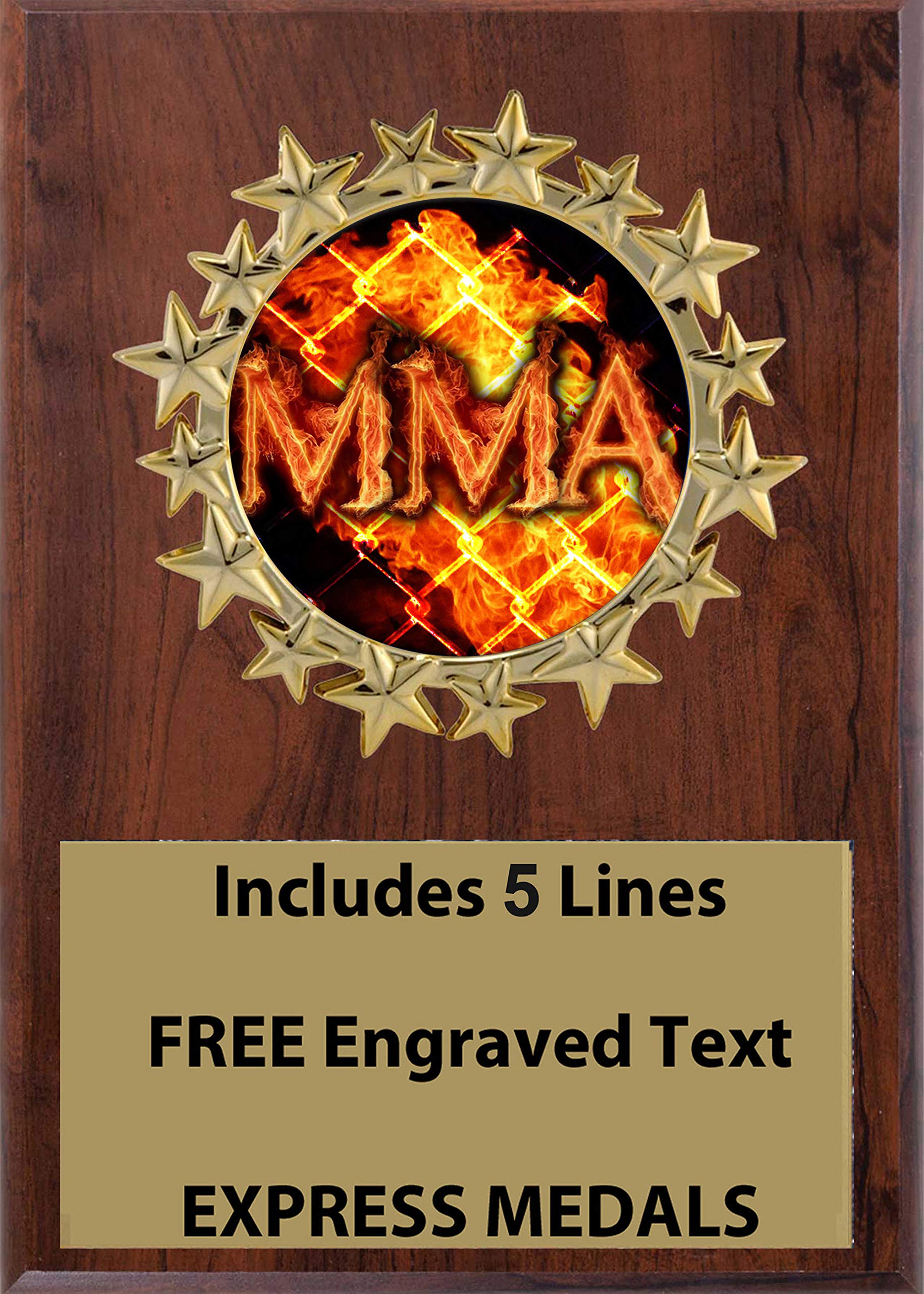 Express Medals 5x7 MMA Mixed Martial Arts Cherry Color Plaque Award Trophy with up to 5 Lines of Your Personalized Custom Engraved Text EMFCL806