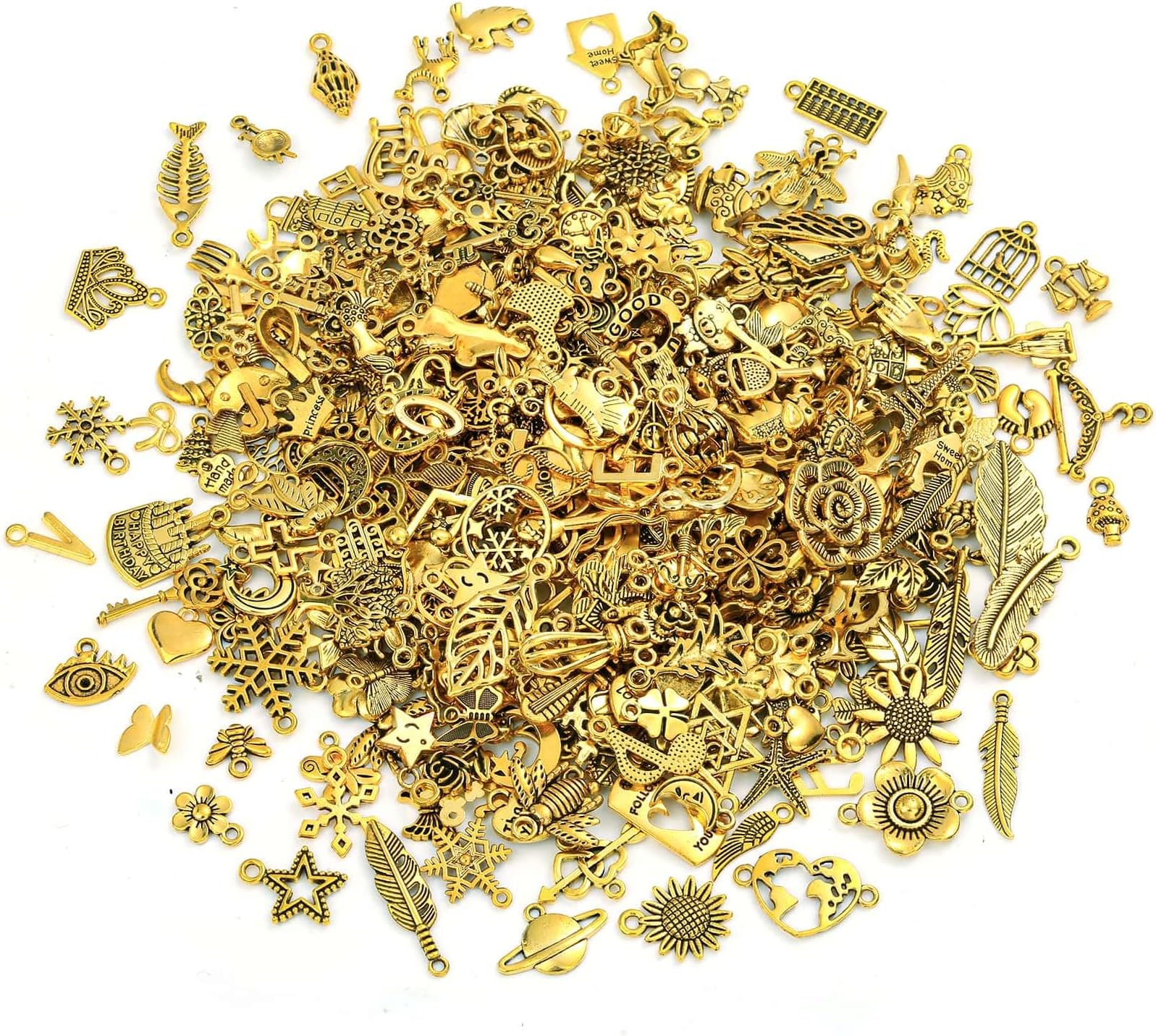 400 Pcs Wholesale Bulk Lots Jewelry Making Charms - Tiny Assorted Mixed Tibetan Anti-gold Metal Charms for Necklace, Bracelet Making