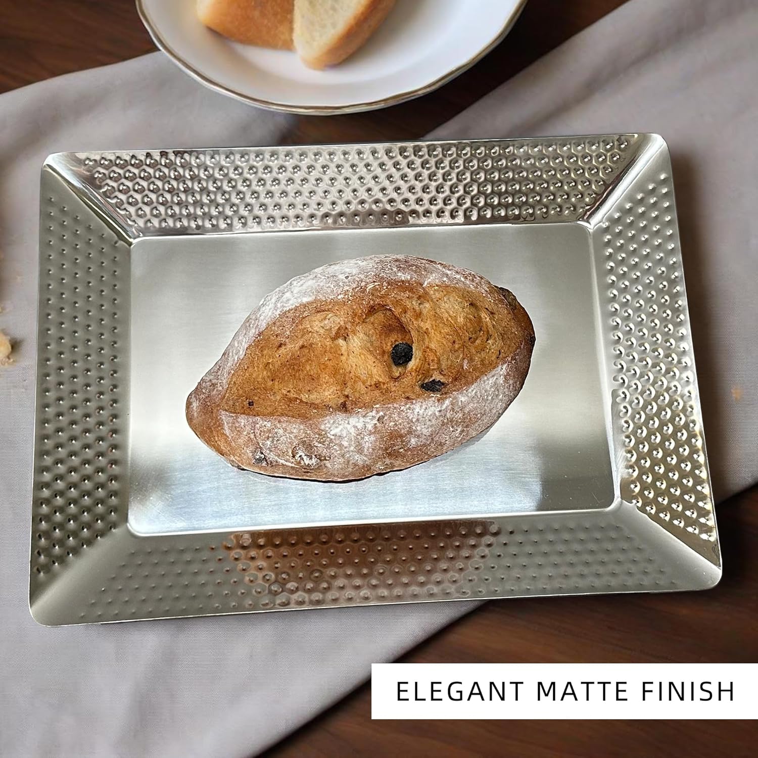 Stainless Steel Silver Serving Tray,Rectangle Hammered Metal Platters 2 Packs