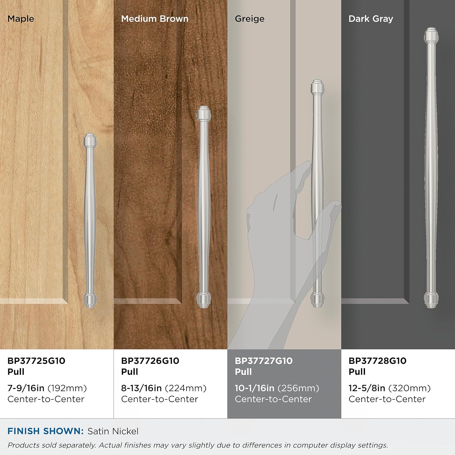 Amerock Enlivity 10-1/16 inch (256mm) Center-to-Center Satin Nickel Cabinet Pull, BP37727G10