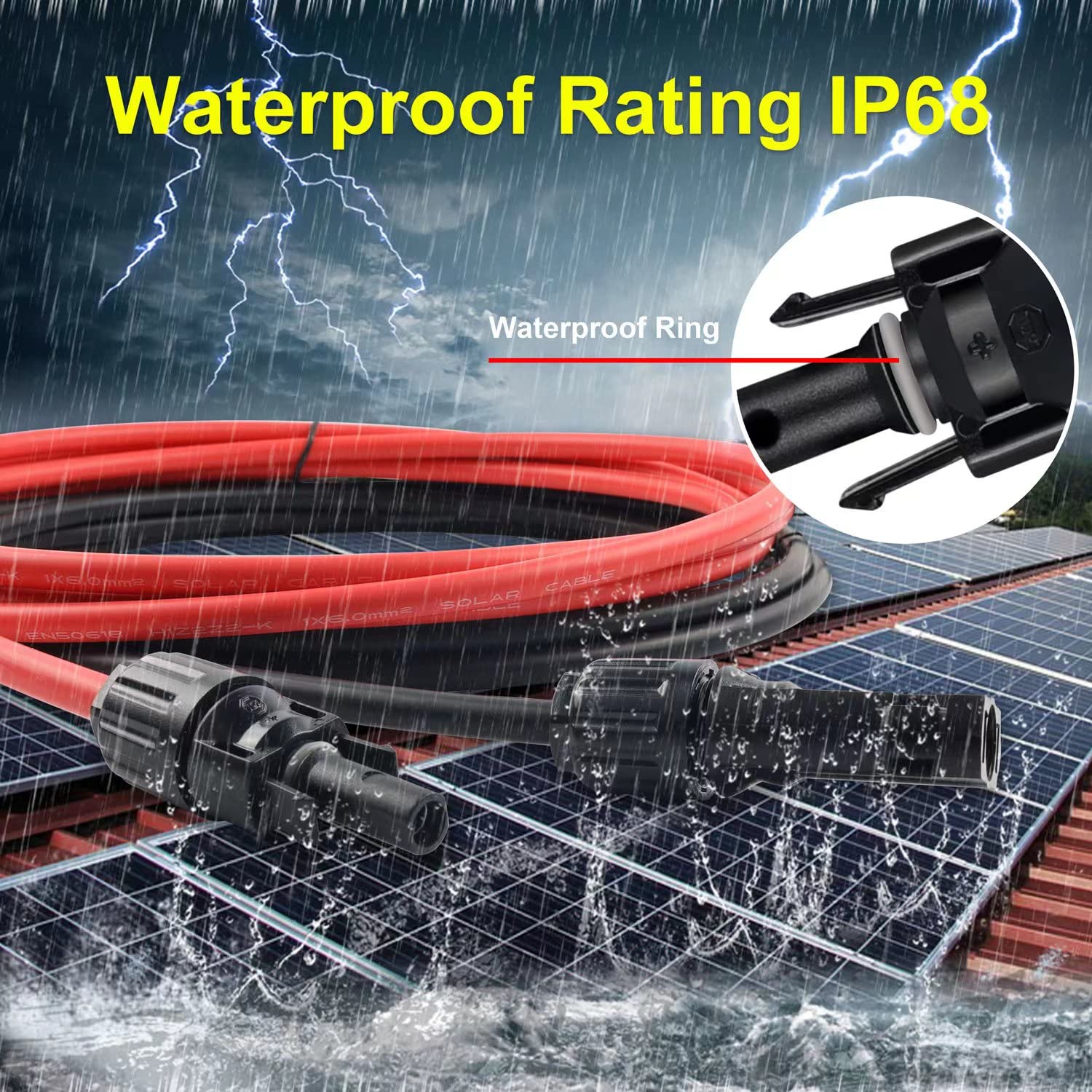 Przedłużacz solarny 30 m, 10 AWG, kabel do panelu słonecznego z parą złączy i zestawem adapterów (9 m, czerwony + 90 m, czarny)