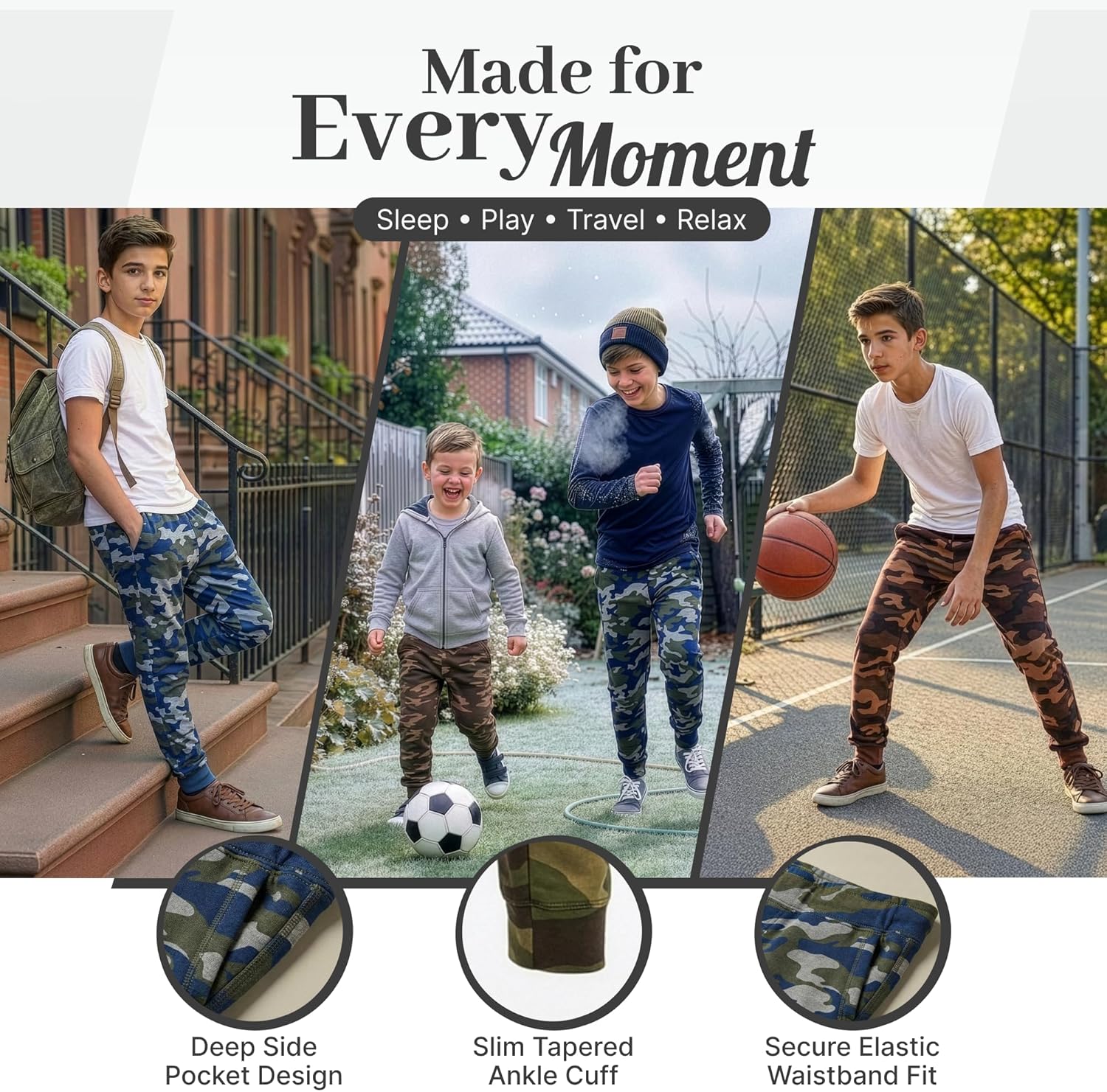 Boys Camo Jogger Sweatpants Cotton Blend Fleece Pajama & Casual Pants for Kids and Toddlers - Image 4