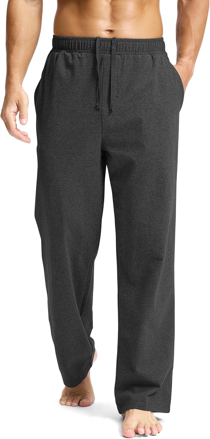 Soothfeel Men's Cotton Sweatpants with Zipper Pockets Open Bottom Yoga Pants Straight Leg Casual Athletic Lounge Sweat Pants, Charcoal M