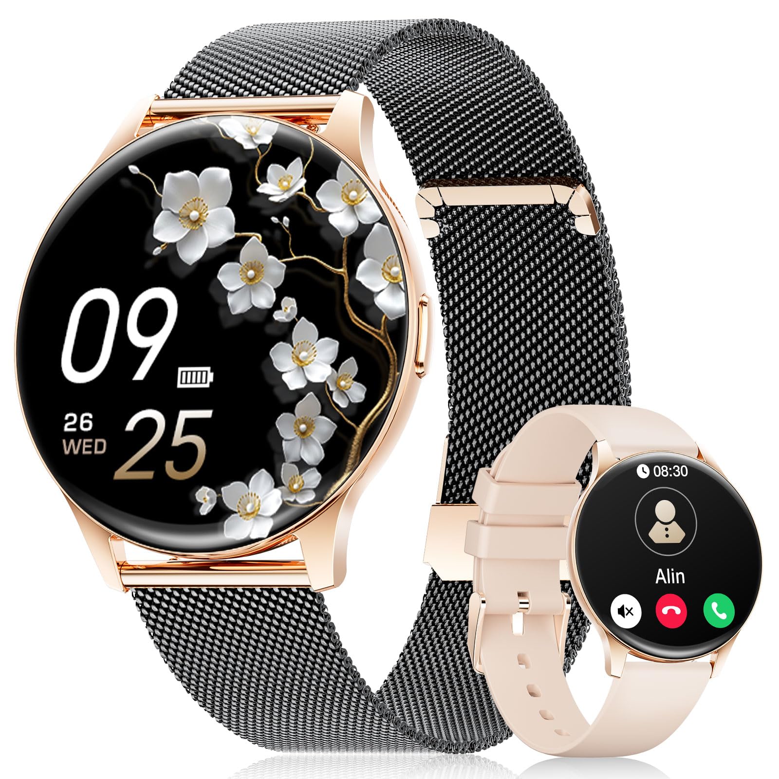 DREMAC 2026 Smartwatch Damen mit Telefonfunktion/IP68 Wasserdicht, 1,43'' Amoled Touchscreen Fitnessuhr mit 120+ Sportmodi/Schrittzähler,Herzfrequenz/SpO2/Schlaf, Sportuhr Damen für Android iOS