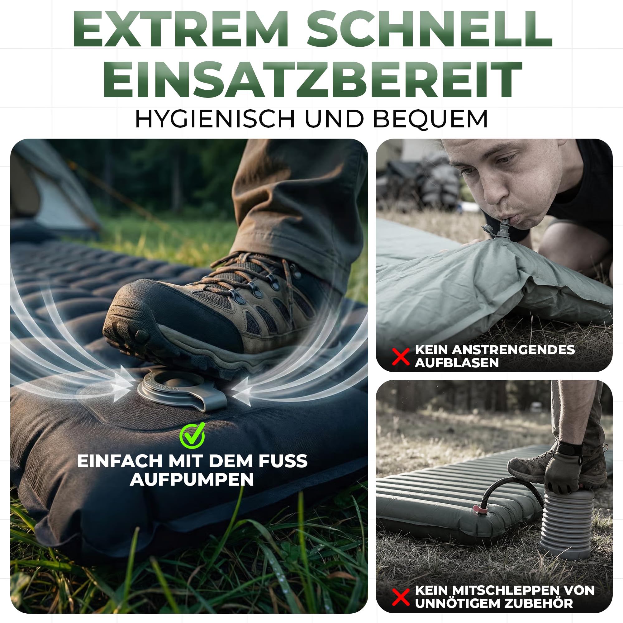 Selbstaufblasbare Luftmatratze Ultraleicht – Camping Isomatte selbstaufblasend mit integrierter Fußpumpe, extra dick & wasserdicht, Bequeme Schlafmatte für Outdoor, Zelten & Festival