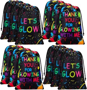 Sadnyy 24 Pieces Lets Glow Drawstring Bags Bulk Glow in The Dark Party