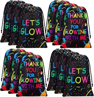 Let's Glow ,Glow Party Supplies Favor Bags Drawstring Gift Bags Neon Theme Party Drawstring Pouch for Retro 80s 90s Theme Birthday Party Decorations Supplies (24 Pieces)