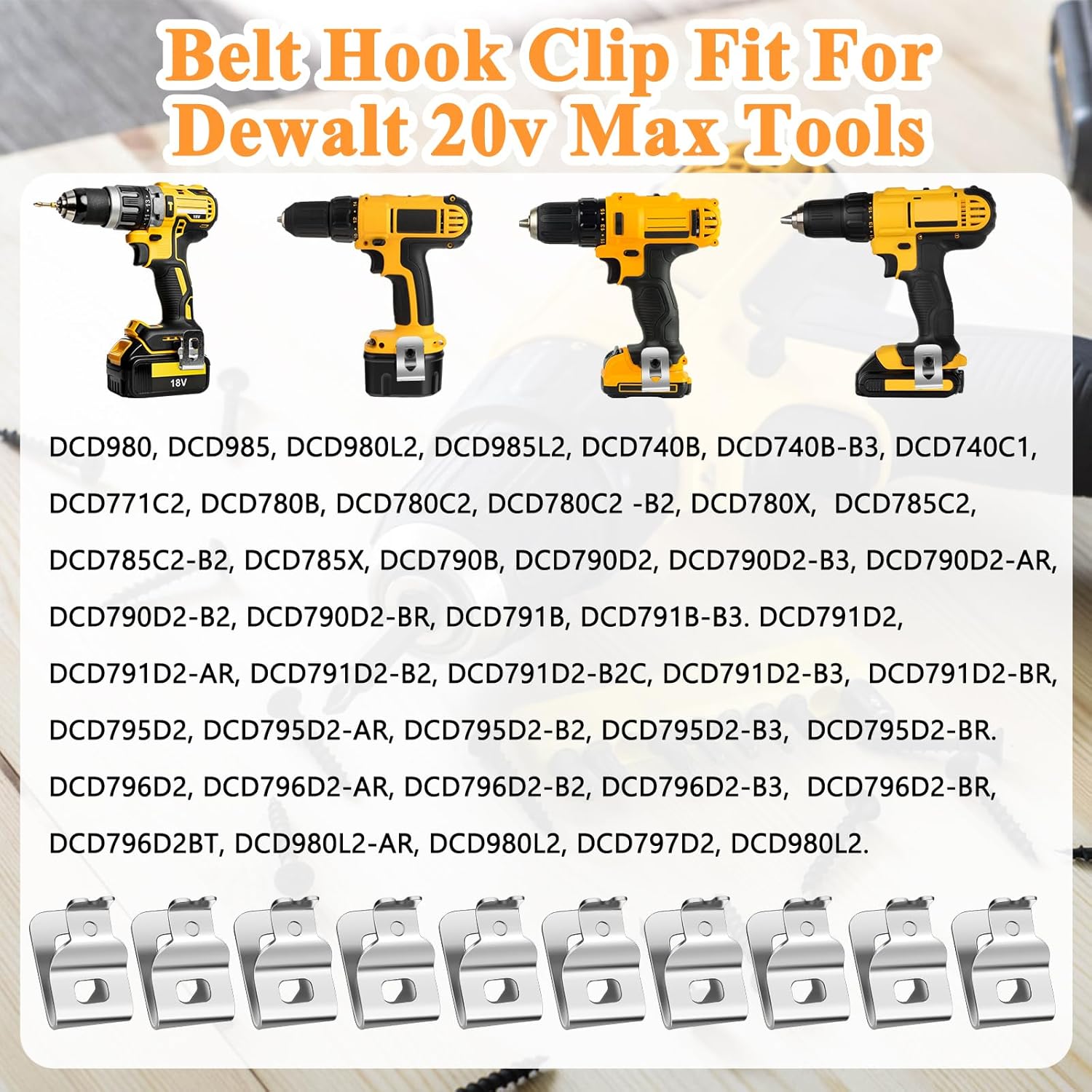 10Pcs Belt Clips For Dewalt, 304 Stainless Steel Hook Clips Drill Clips Tool Kit With Screws Belt Replacement for Dewalt N268241 Fit for 20V Power Tools DCD980 DCD980L2 DCD985L2 DCD985