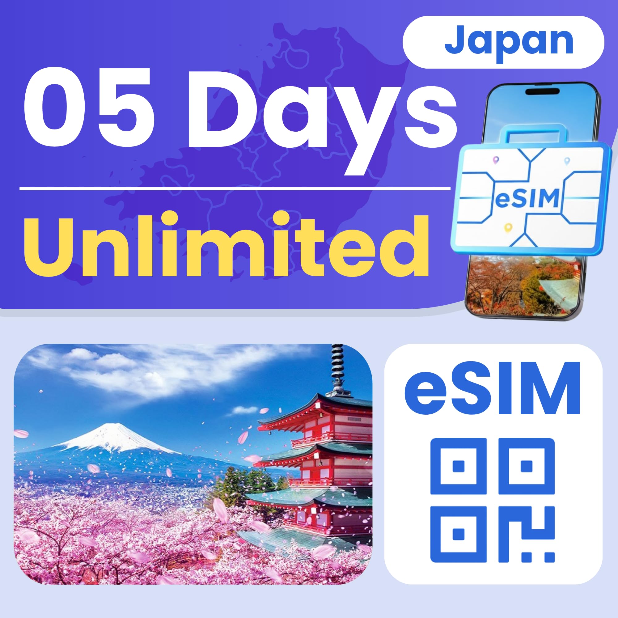 Japan eSIM Unlimited 5-Day 5G LTE Hotspot No Physical SIM