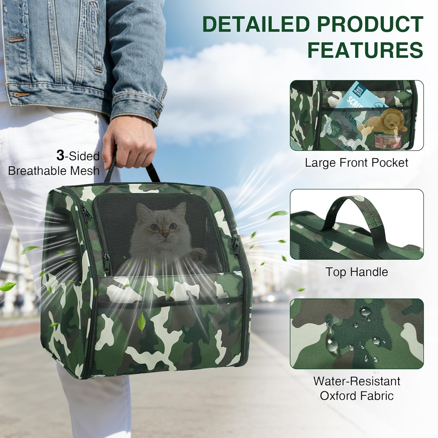 Cat Backpack Carrier, Breathable Pet Backpack with Three-Sided Mesh, Foldable Portable Carrier for Cats & Small Pets, Ideal for Travel, Camping, Hiking, and Vet Visits