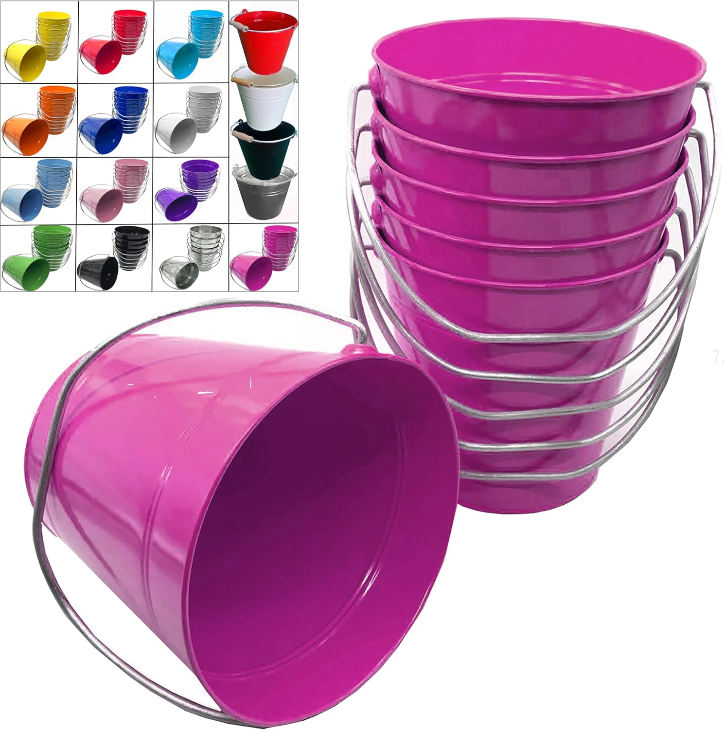 6-Pack, Size 7.5 x 7.5, Color Magenta,Quality Metal Bucket, 3.7 Quart, 6-Pack