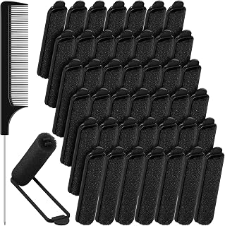 Syhood 43pcs Soft Foam Sponge Hair Rollers 0.59 Inch with Rat Tail Comb - Flexible Sleeping Curlers for Overnight Volume & Waves (Black)