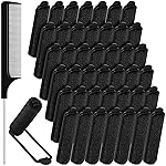 Syhood 43 Pcs Foam Sponge Hair Rollers Women 0.59 Inch Soft Sleeping Curlers Flexible Sponge Curler Tool and Rat Tail Comb for Hair Styling Hairdressing Overnight Curl and Volume(Black)