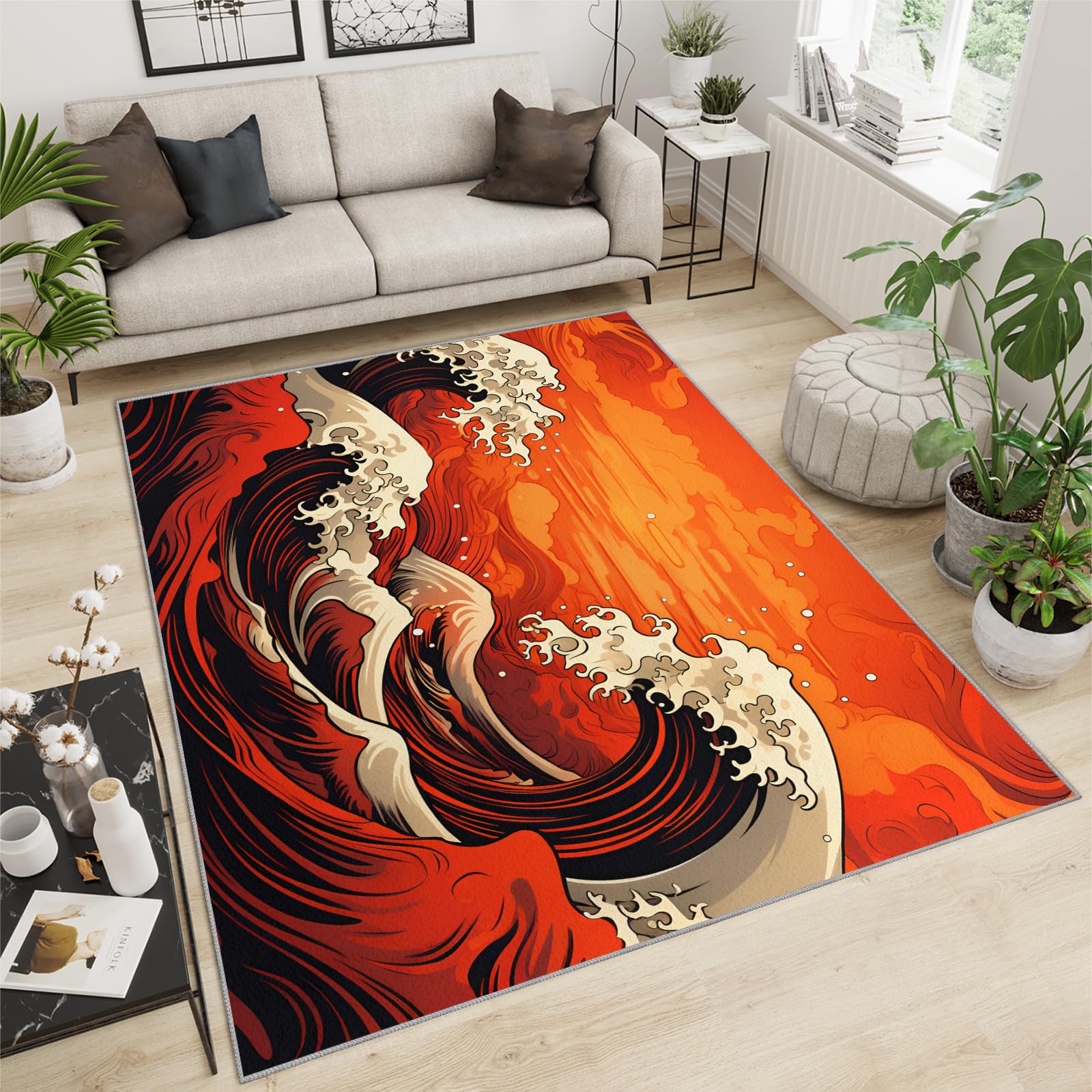Amazon.com: Japanese Wave Carpet - 5x6 Rug, Red Great Wave Area