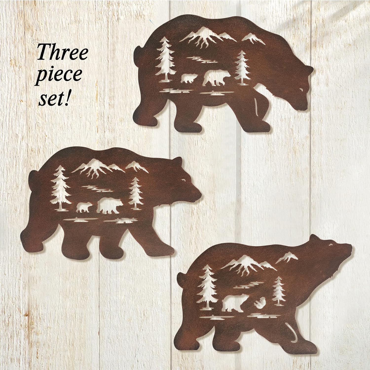 WAIU Wall hanging animal wall decoration, metal statue pendant, silhouette art wall decoration, hanging indoor, outdoor, forest bear full of nature style, set of 3