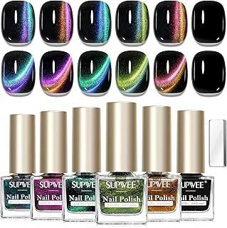 9D Magnetic Nail Polish Set, Cat Eye Nail Polish Non Gel with Magnet, Multi-Color Holographic Glitter Cateye Nail Lacquer Quick Dry High Glossy DIY Salon Gift for Women Girl