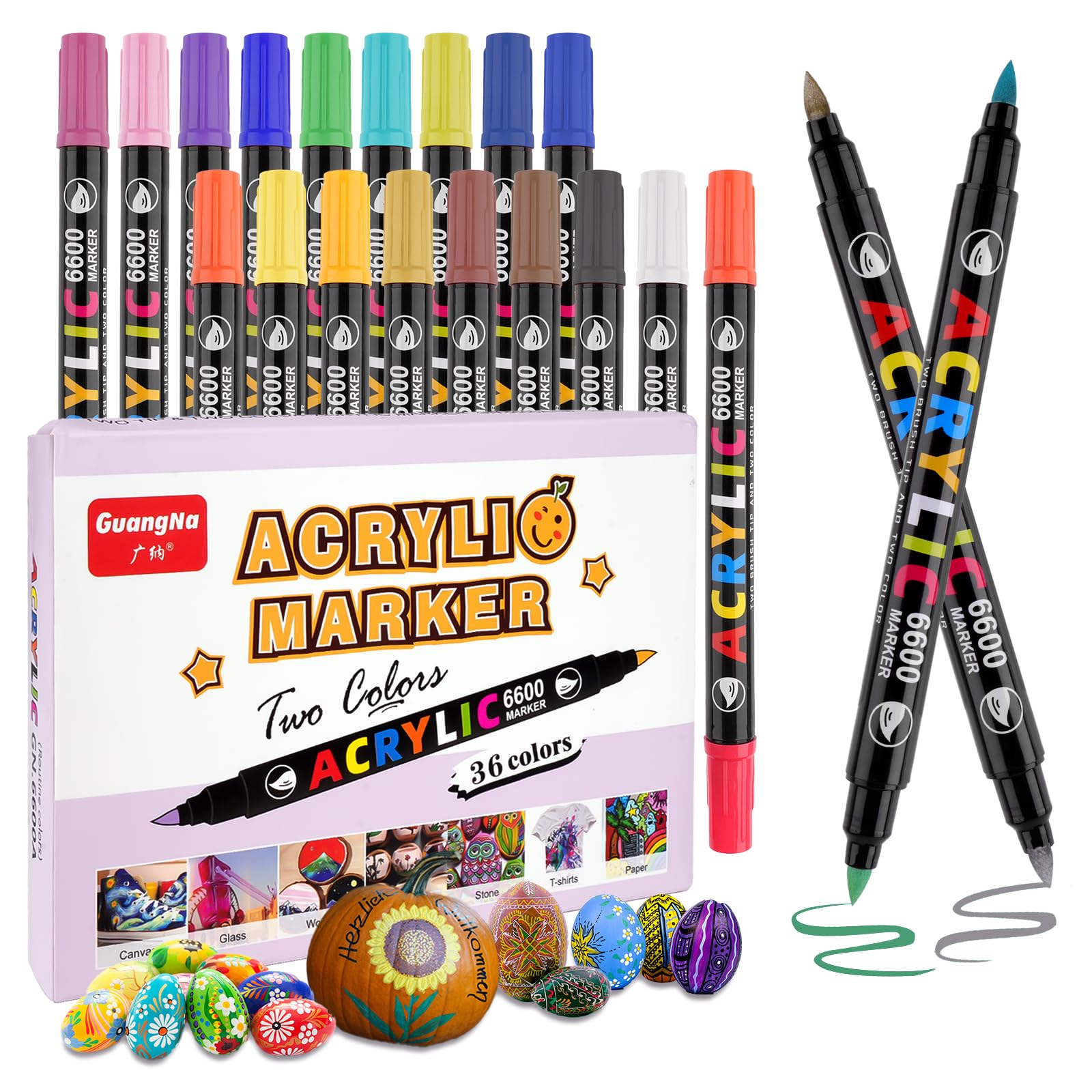 12 x Brand New Moosono 36 Colors Dual Tip Acrylic Pens for Stones Wate