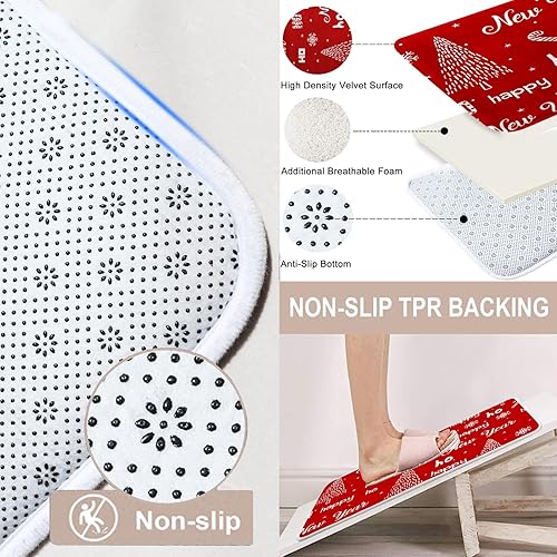 Miniatura 7 de Juego de cortina de ducha con diseño de copos de nieve y árbol de Navidad rojo con alfombra antideslizante, cubierta para tapa de inodoro, tapete de